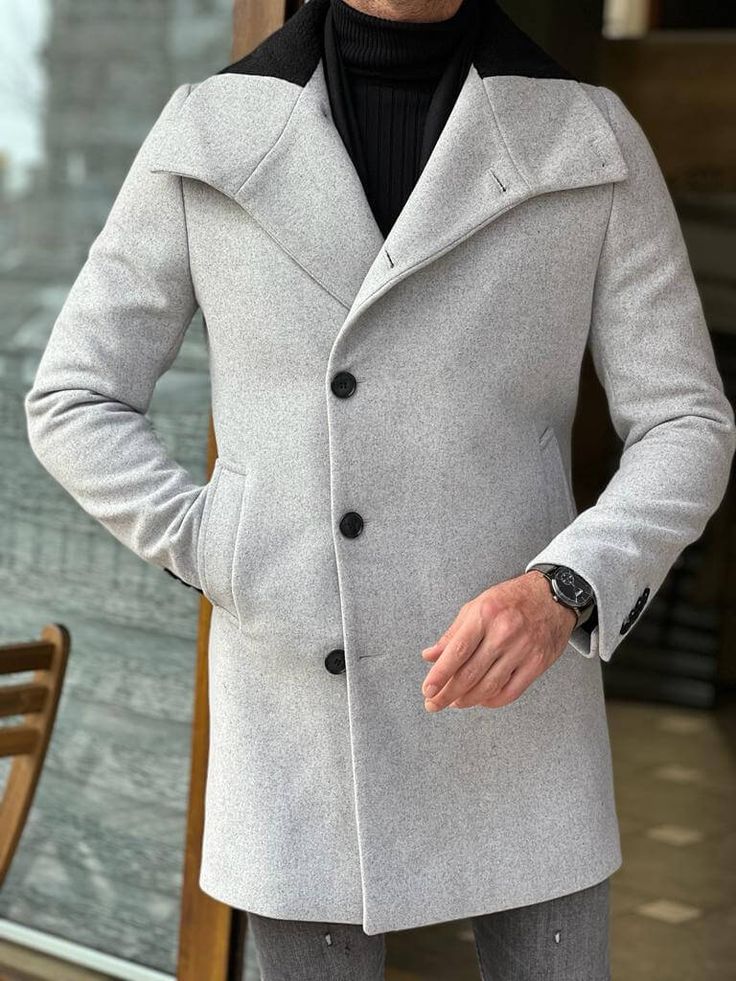 Slim Fit Coat, Gray Wool Coat, Men's Trench Coat, Coat For Men, Grey Trench Coat, Elegant Fall, Elegant Man, Grey Coat, Coat Design