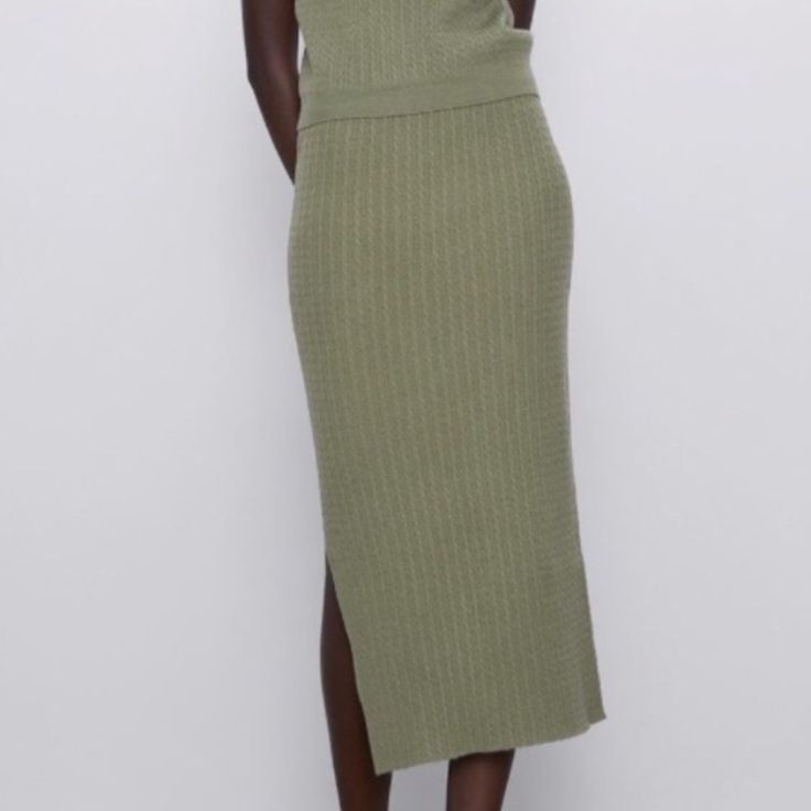 Zara Knit Skirt Light Green Size S New With Tags Chic Knit Mini Skirt, Chic Knit Skirt For Day Out, Chic Knit Midi Skirt, Chic Knit Midi Bottoms, Chic Midi-length Knit Skirt, Chic Long Knit Skirt, Spring Knit Midi Skirt, Spring Knit Midi Bottoms, Spring Knit Midi-length Bottoms