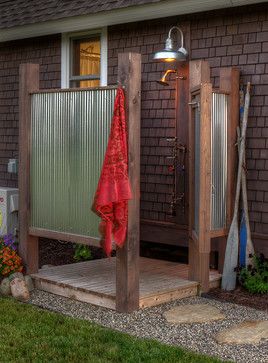 an outdoor shower that will help you let loose water in your house and keep it clean