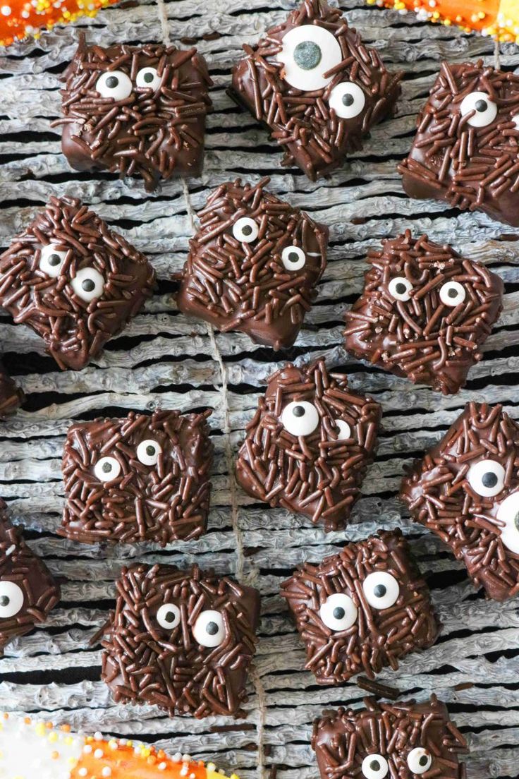 chocolate treats with googly eyes and eyeballs on them