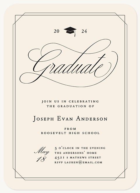 an elegant graduation party card with the word graduate in cursive writing on it