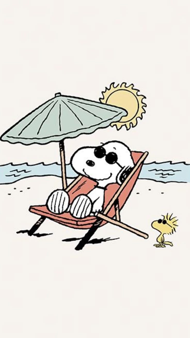 a cartoon dog sitting in a beach chair under an umbrella