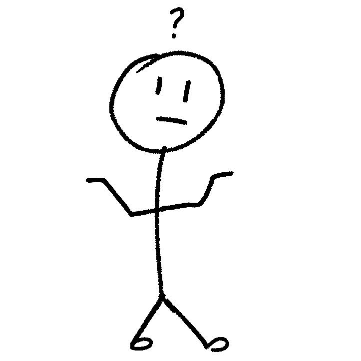 a drawing of a person with a question mark above his head