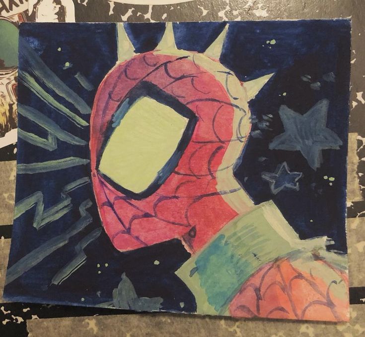 a drawing of a spider man with stars in the background