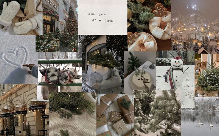 a collage of photos with snow and christmas decorations