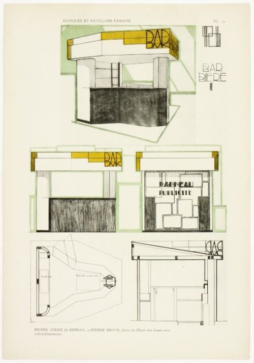 two drawings of different rooms with yellow accents