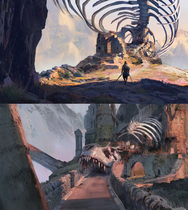 two different views of a man walking down a path in front of an alien like structure