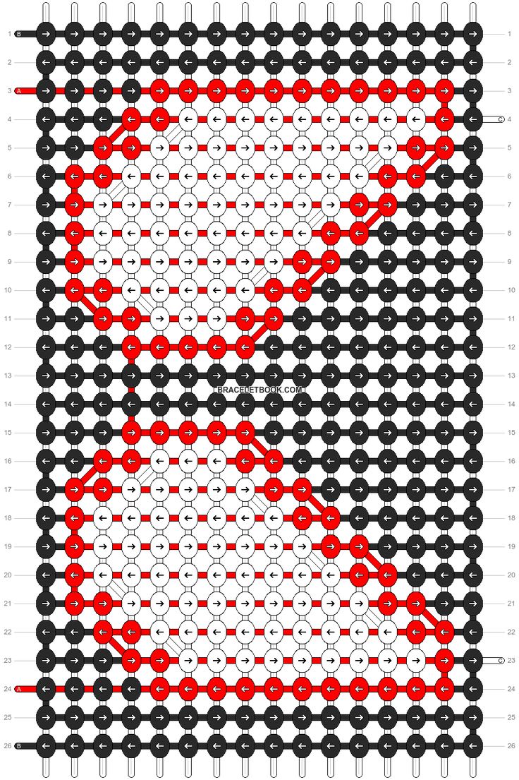 a cross stitch pattern with red and black circles