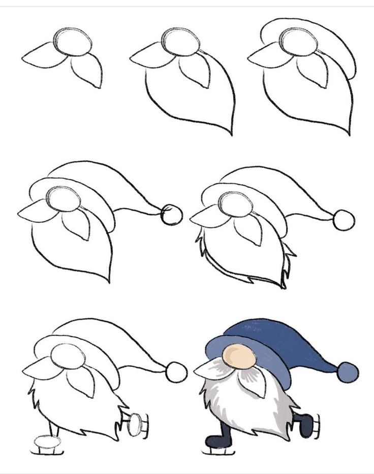 how to draw an elf's hat with simple lines and shapes for the head