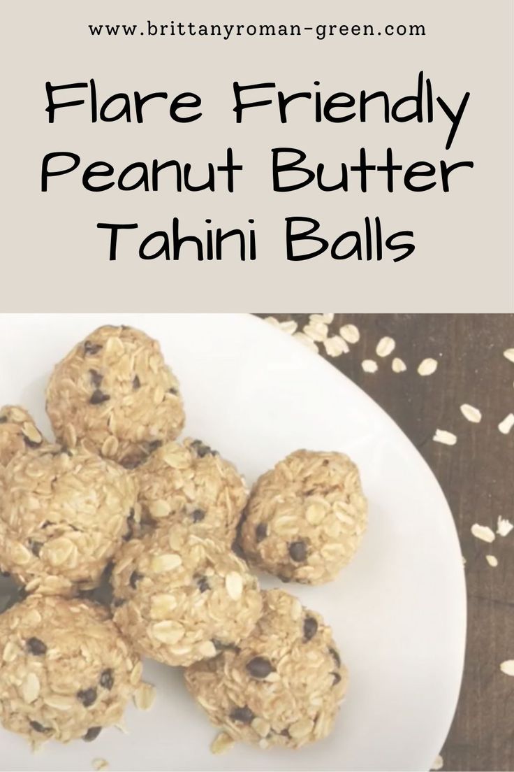 there is a white plate filled with oatmeal and raisins next to the words flare friendly peanut butter tahitii balls