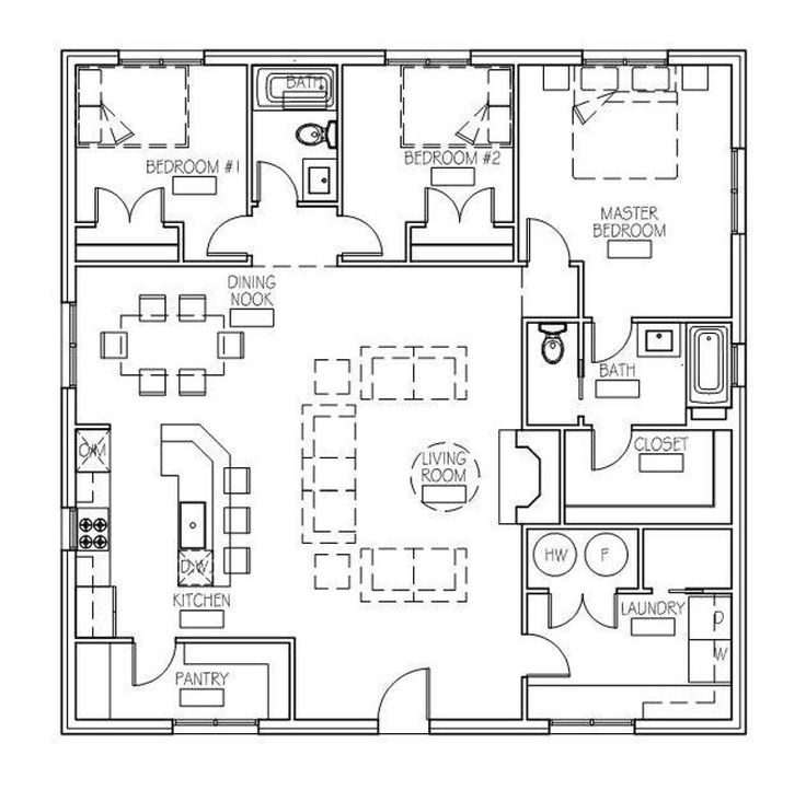 the floor plan for a two bedroom apartment with an attached kitchen, living room and dining area