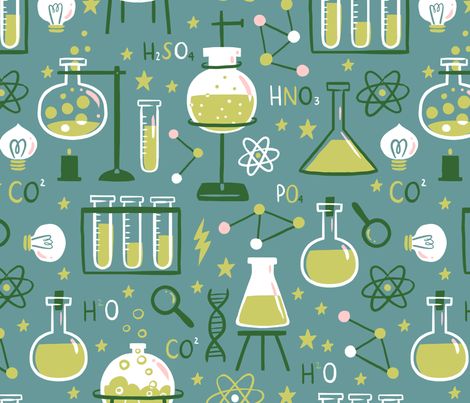 a blue and green science themed background with flasks