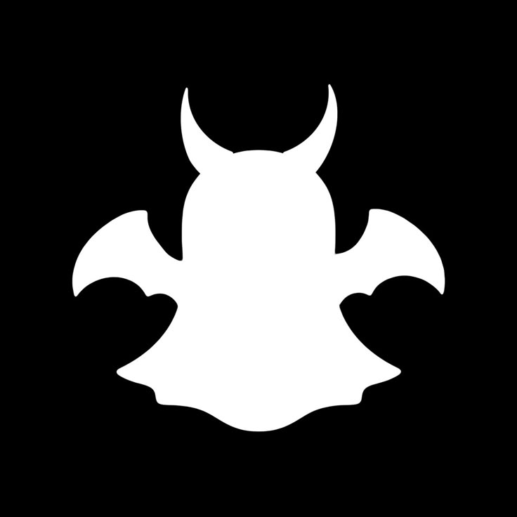 a black and white silhouette of a demon with horns on it's back side