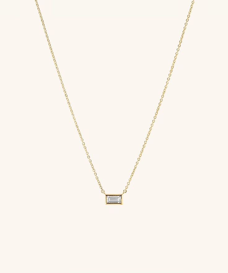 Dainty with a big impact, this lab grown diamond in a baguette setting is going everywhere with you. Oui, oui. Baguette Diamond Necklace, Baguette Necklace, Diamond Baguette, Gold Piece, Oui Oui, Baguette Diamond, White Sapphire, Gold Vermeil, Lab Grown