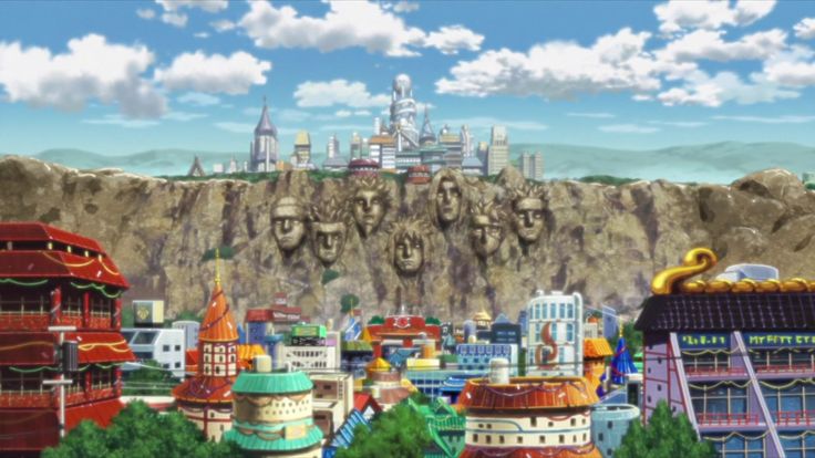 an animated city with many buildings and giant heads on the top of it's roof