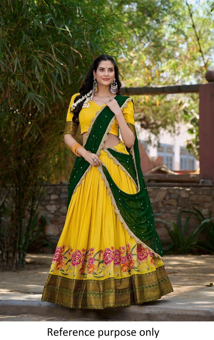 Cotton silk yellow lehenga choli for women, new wedding lehenga with floral work, designer lehenga for function,Indian outfits for festival  Lehenga(Stitched) Lehenga color : Yellow Lehenga Fabric : Cotton Silk Lehenga Work : Thread Embroidery Work  Lehenga Waist : Supported up to 42 Lehenga Stitching : Stitched With  Canvas  Lehenga closer : Drawstring With Zip   Length : 41 Flair : 3.50 Meter Inner : Micro Cotton  Blouse(Unstitched) Blouse fabric : Cotton Silk Blouse Work : Thread Embroidery w Lehenga Stitching, Silk Blouse Work, Silk Thread Embroidery, Bridesmaid Lehenga, Bridal Lengha, Lehenga Choli Designs, Lehenga Choli For Women, Choli For Women, Yellow Lehenga