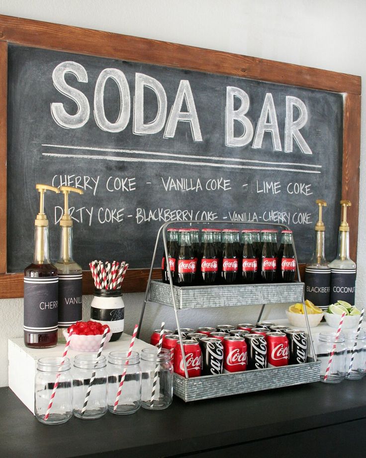 the soda bar is set up with drinks and snacks for guests to enjoy on their own