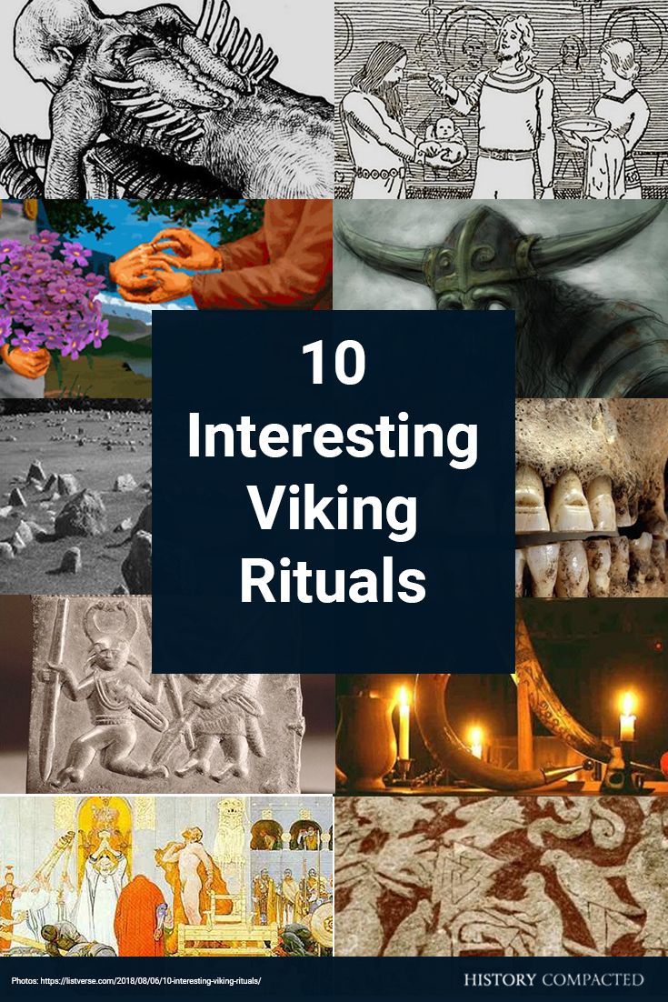 the cover of 10 interesting viking rituals, including an image of people and animals