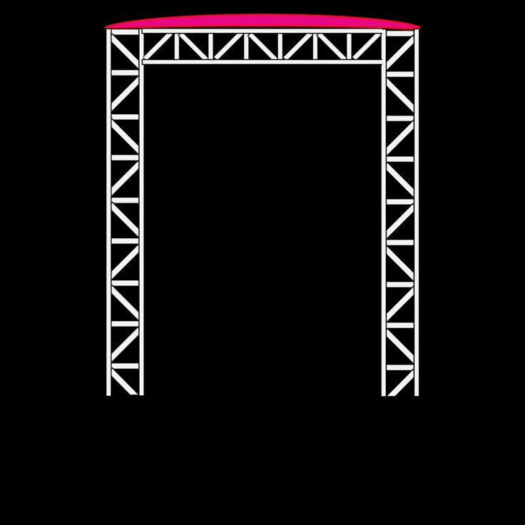 a red and white stage arch on a black background