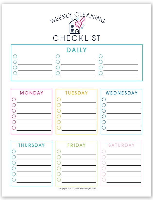 the printable weekly cleaning checklist