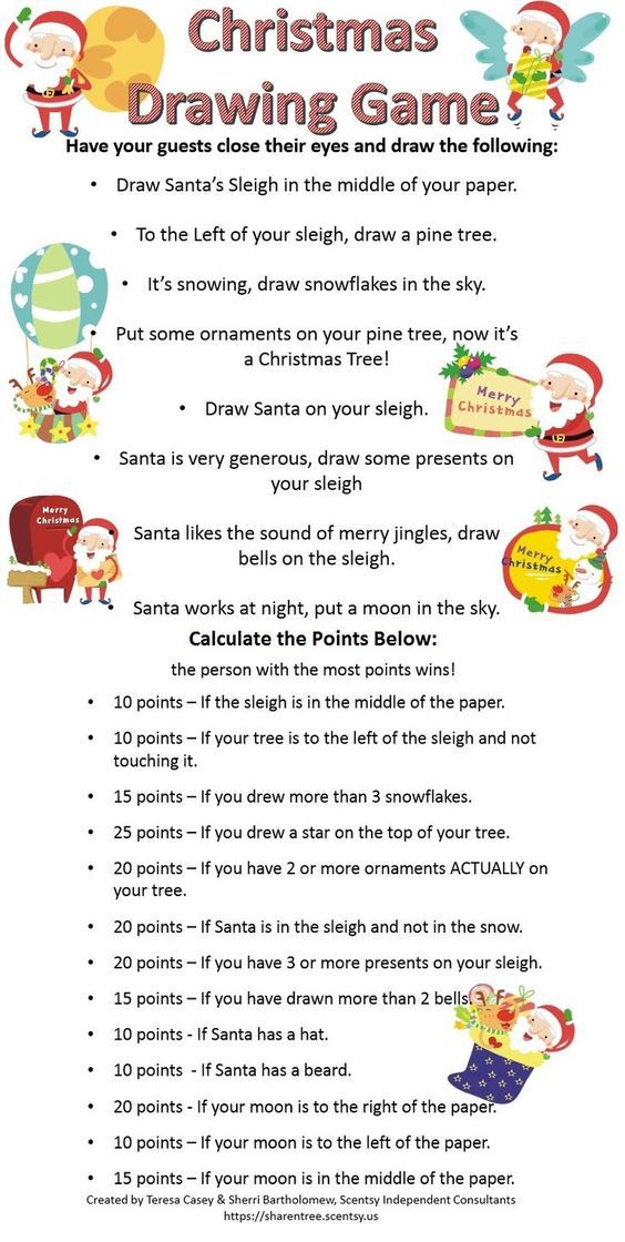 the christmas drawing game is shown with instructions for how to draw santa and other characters