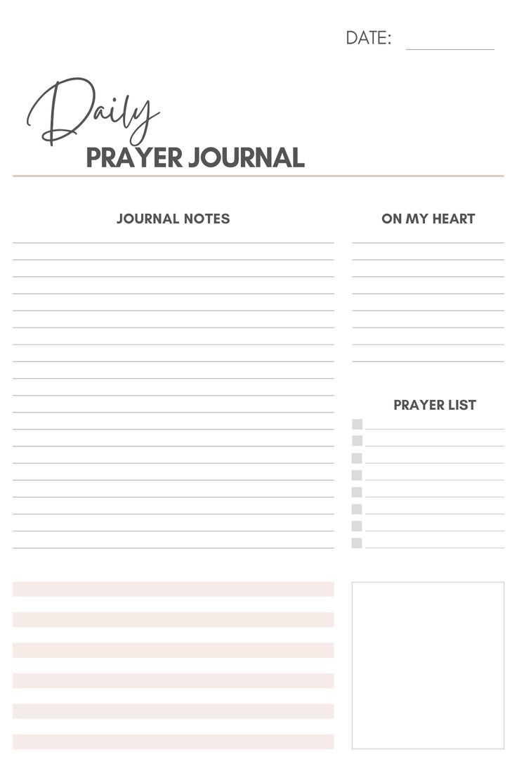 the daily prayer journal is shown in black and white, with pink stripes on it