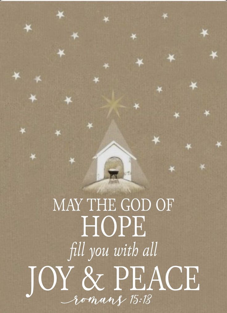 a christmas card with the words, may the god of hope fill you with all joy and peace