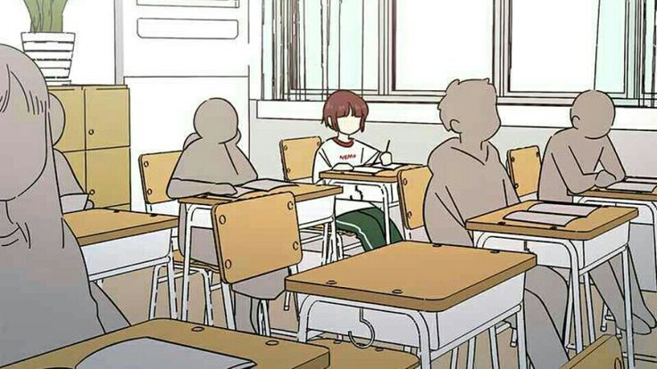 an animated image of people sitting at desks