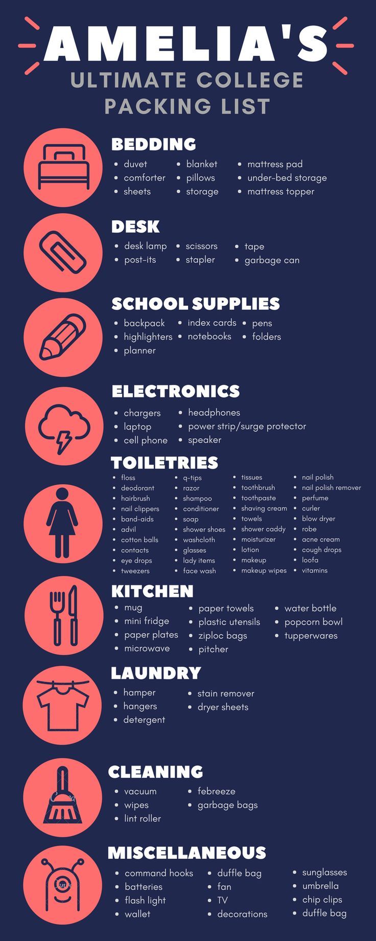 an info sheet with different types of items in red, blue and orange colors on it