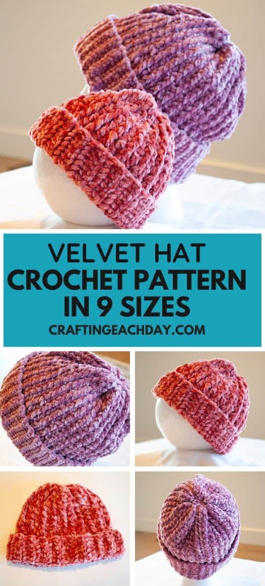 the crochet hat pattern is shown in three different sizes and has been made with yarn