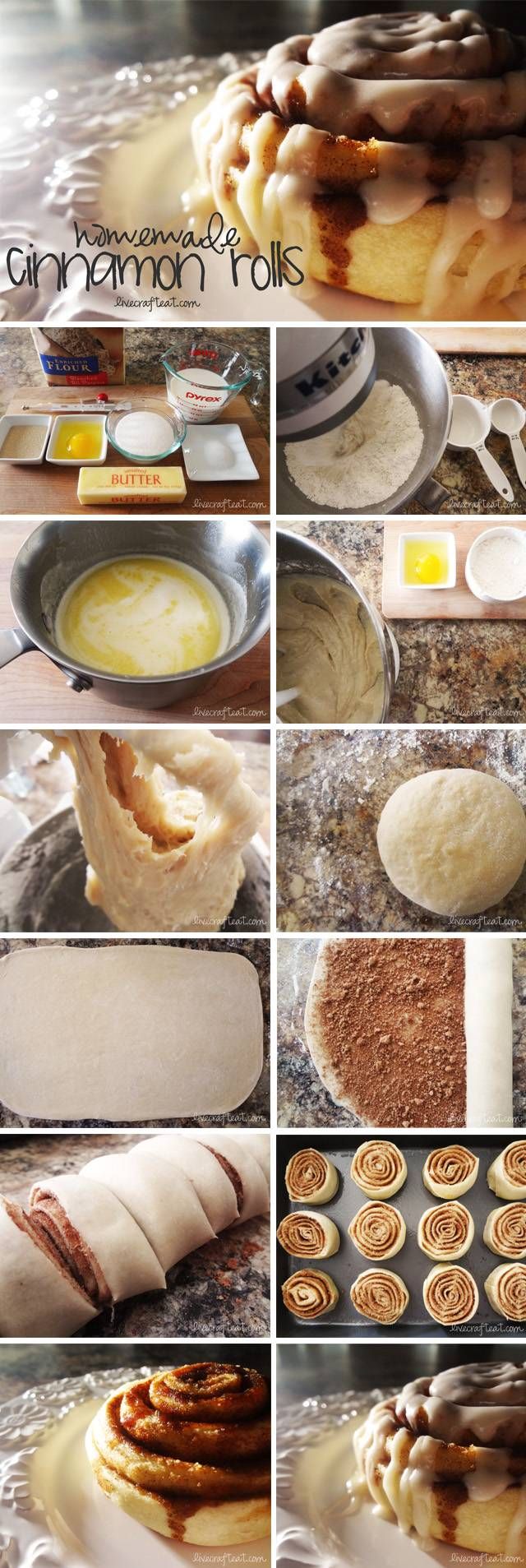 the steps to making cinnamon rolls are shown