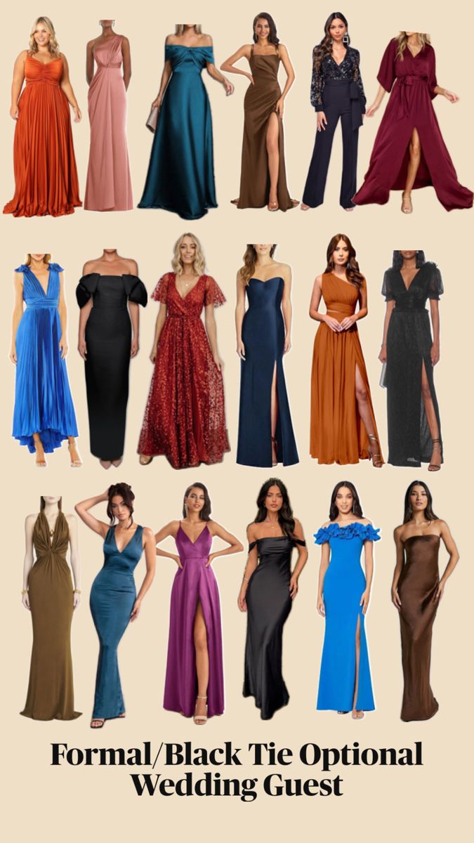 Women’s Wedding Guest Attire Black Tie Wedding Attire For Women, Black Tie Optional Wedding Guest, Gala Night Dress, Black Tie Wedding Guest Attire, Black Tie Wedding Attire, Formal Wedding Guest Attire, Black Tie Optional Wedding, Dress Code Guide, Wedding Attire For Women