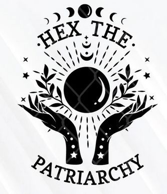 hex the patriarchy with two hands holding an earth and stars above it