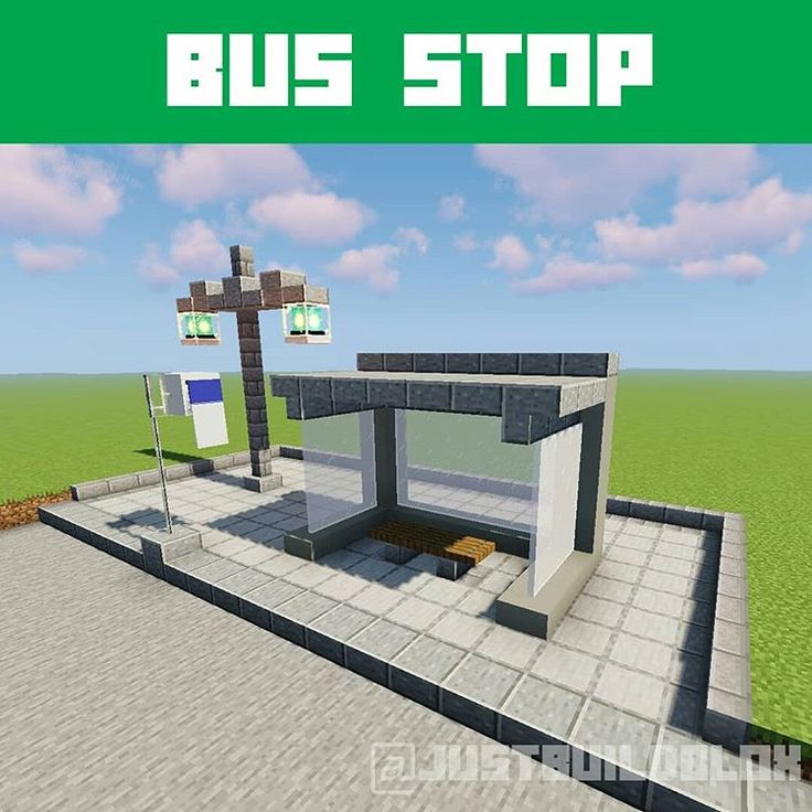 an image of a bus stop in minecraft with the words bus stop on it