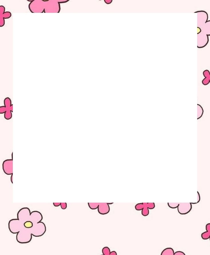 a pink and white square frame with flowers on the bottom, surrounded by small hearts