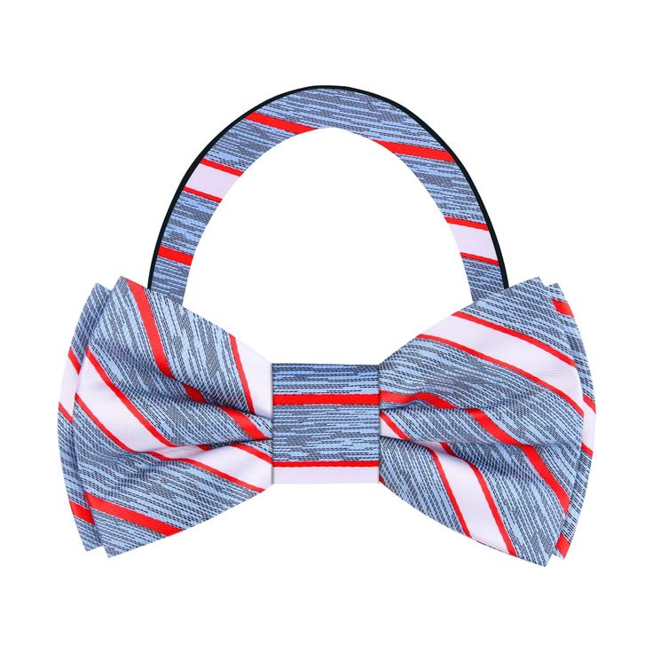 Classic Elegance: Light Blue, Red, and White Stripe Silk Bow Tie Step into timeless sophistication with our light blue, red, and white stripe silk bow tie – a versatile accessory that effortlessly combines classic design with a touch of modern flair. This bow tie isn't just an addition to your wardrobe; it's a statement piece that allows you to showcase your refined taste with ease. Join us as we delve into the details of this classic bow tie and explore the countless ways it can elevate your st Classic Blue Suit And Tie Accessories For Summer, Blue Bow Tie For Summer Business Events, Blue Summer Bow Tie For Business, White Formal Ties For Summer, White Summer Ties For Formal Occasions, Red Tie As A Summer Gift, Formal Summer Bow Tie With Ribbon, Summer Formal Bow Tie With Ribbon, Summer Formal Ribbon Bow Tie