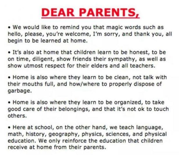 a sign that says dear parents we would like to remind you that magic words such as hello, please, you're welcome