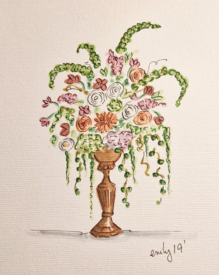 a painting of a vase with flowers in it