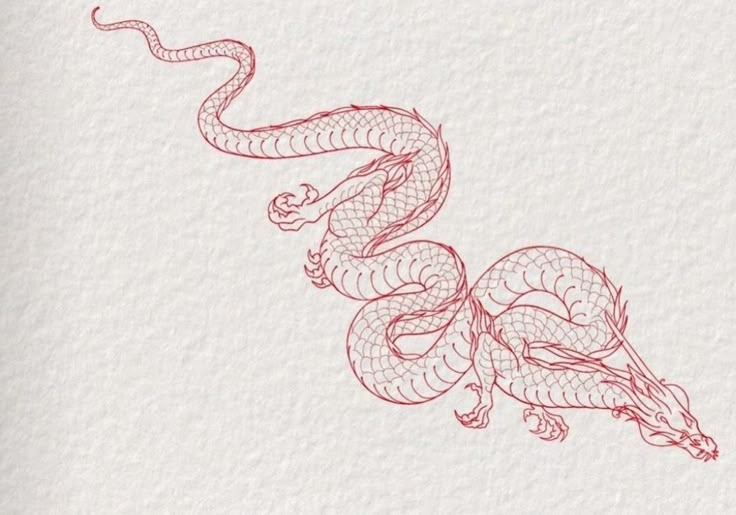 a drawing of a red snake on white paper