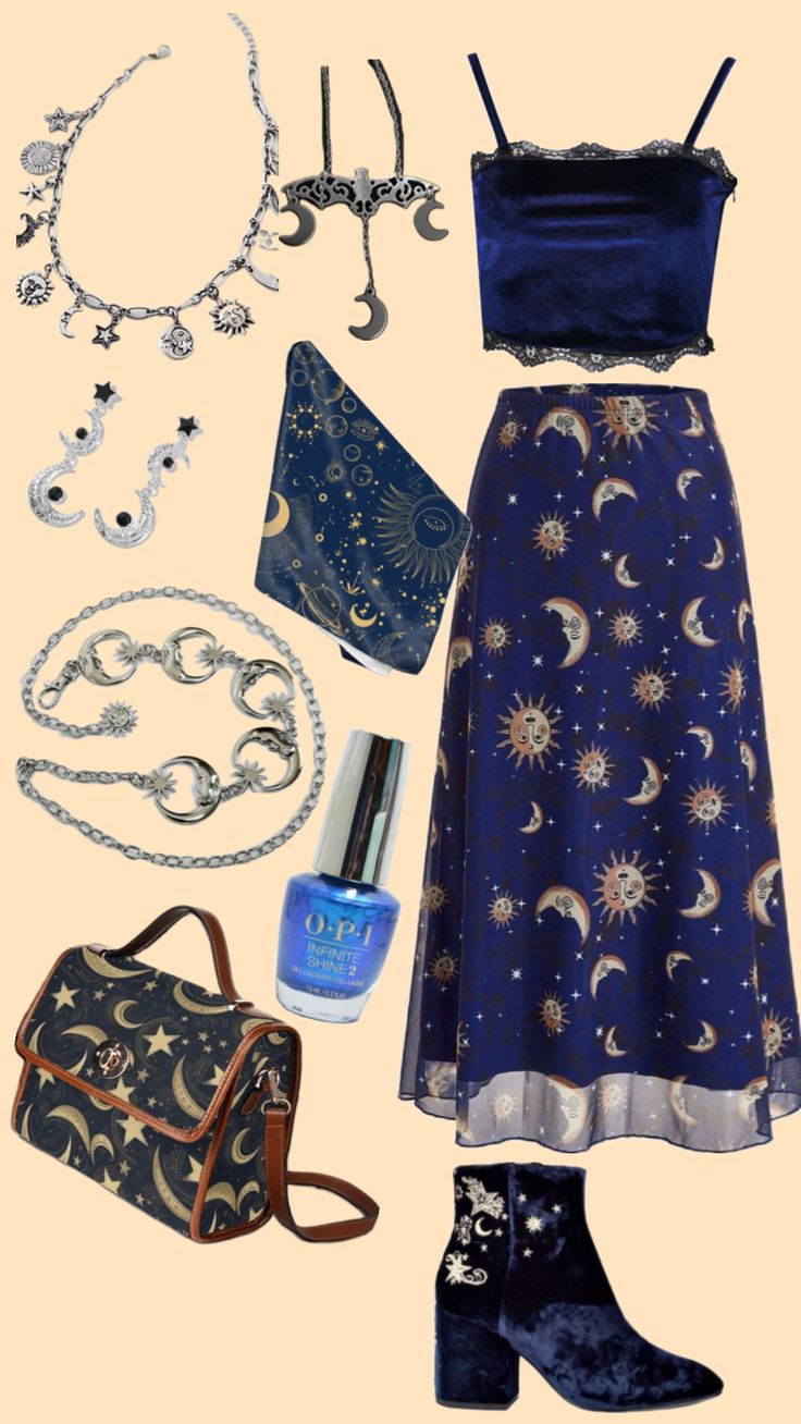 Outfit Shuffles, Witchy Outfits, Space Outfit, Witch Fashion, Blue Space, Witch Outfit, Whimsical Fashion, Hippie Outfits, Goth Outfits