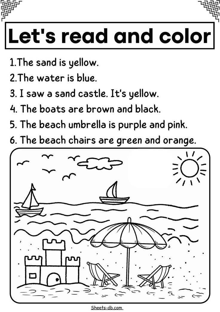 Read and color, sheets-db.com _3 Reading Materials Grade 3, Colours Worksheet For Kids, Classroom Language Worksheet, 1st Grade Coloring Pages, Colouring Worksheet, Art Worksheets Printables, Read And Color, Reading Comprehension For Kids, English Activities For Kids