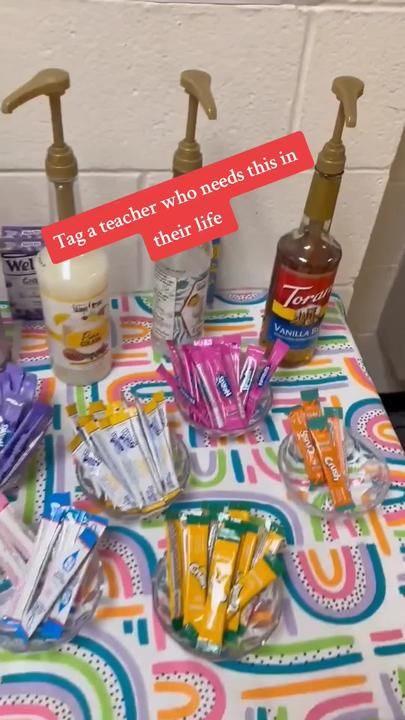 the table is covered with different types of personal care products and hand sanitizers