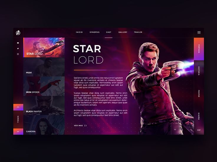 the star lord website homepage is displayed on a dark background with purple and red colors