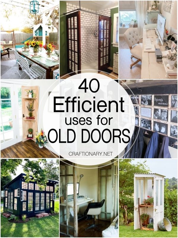 an assortment of old doors and windows with the words 40 efficient uses for old doors