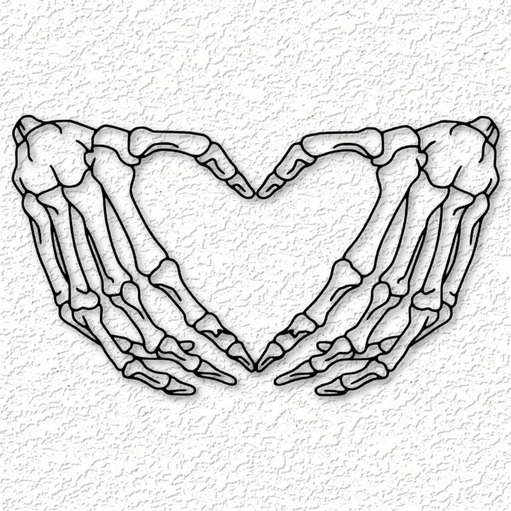 two hands in the shape of a heart with bones drawn on it's sides