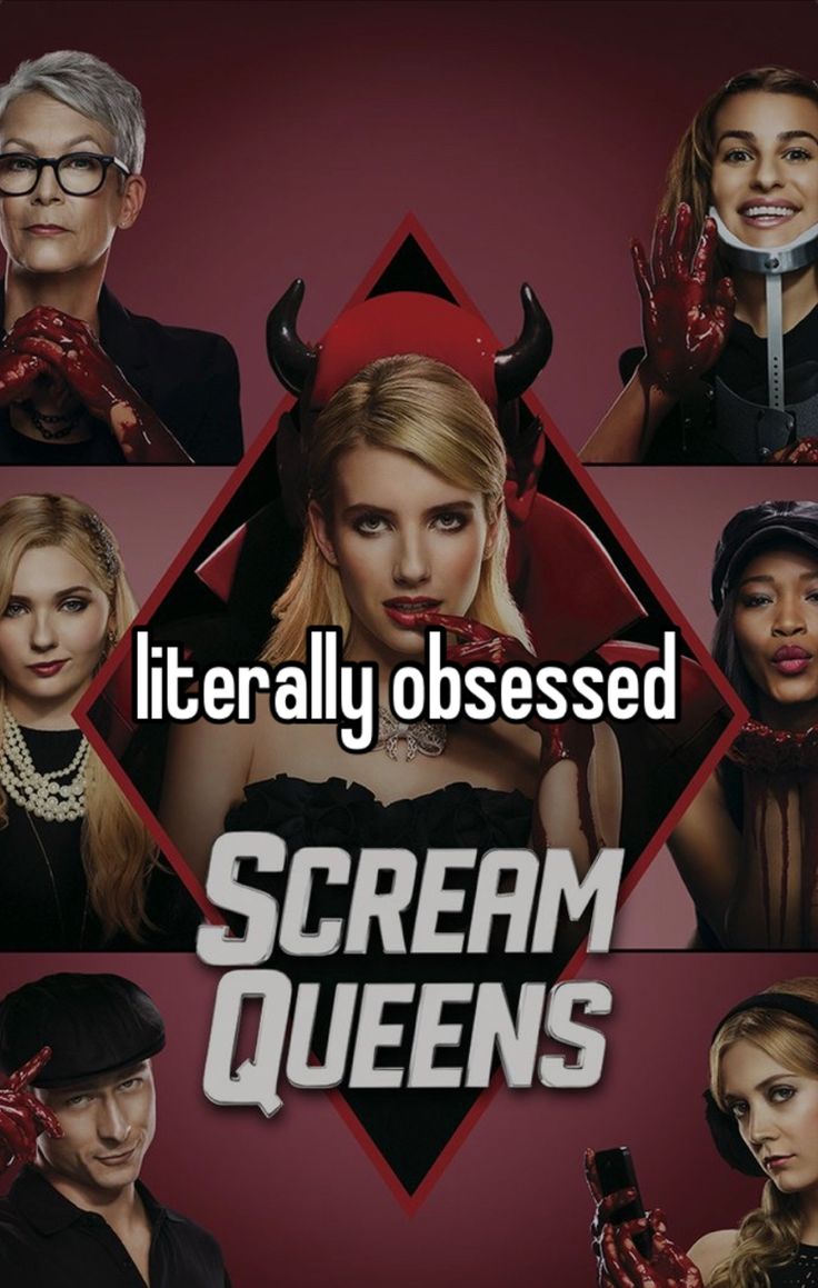 the scream queens are wearing red gloves and black dresses with horns on their heads,