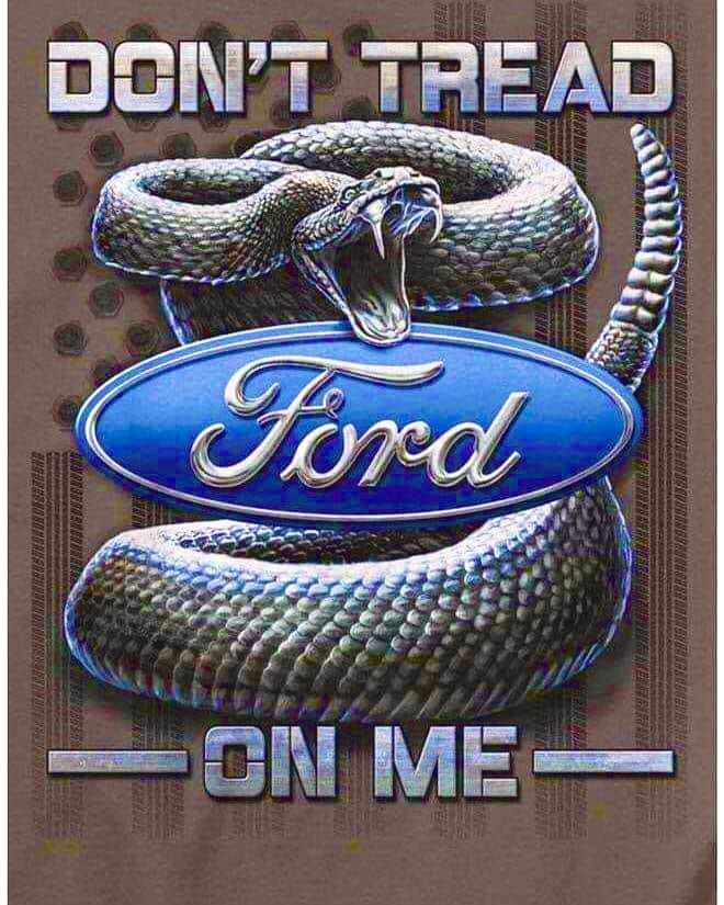 the ford logo with two snakes on it and don't tread, ford on me