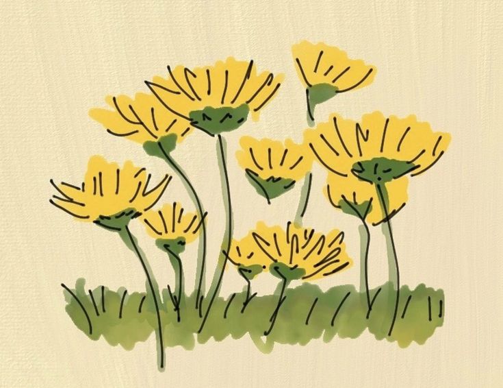 some yellow flowers are in the grass on a white background with green trimmings