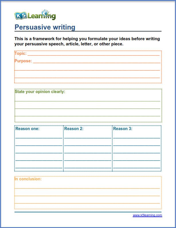 the persuusive writing worksheet is shown in blue and orange colors