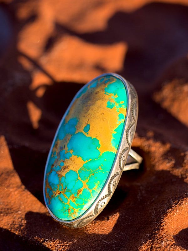 Ultimate rings, Kingman turquoise stones cut in large oval shapes, accented with a heavy hammered shank. Solid sterling and a very unique piece of beautiful American turquoise, in a variety of color. Each ring is one of a kind, but we try to offer green or blue tones, some have a lot of copper matrix, others more clear. You may add comments to your liking, and I will send you the absolute best! We do our best to stock these, and these are all sizable, but I would still love your ring size! Our c Turquoise Natural Stones Oval Rings, Heirloom Turquoise Oval Rings, Southwestern Oval Turquoise Ring With Natural Stones, Turquoise Oval Rings With Natural Stones, Oval Turquoise Rings With Natural Stones, Unique Ring With Large Stone, Bohemian Oval Turquoise Ring With Patina, Unique Turquoise Oval Rings, Bohemian Oval Rings With Patina